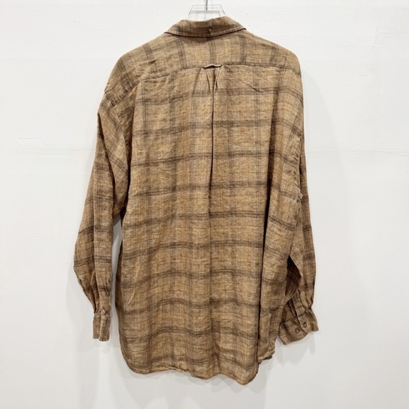 Faconnable Linen Long Sleeve Button Down Shirt Plaid Tan XXL Lagenlook - Picture 2 of 6